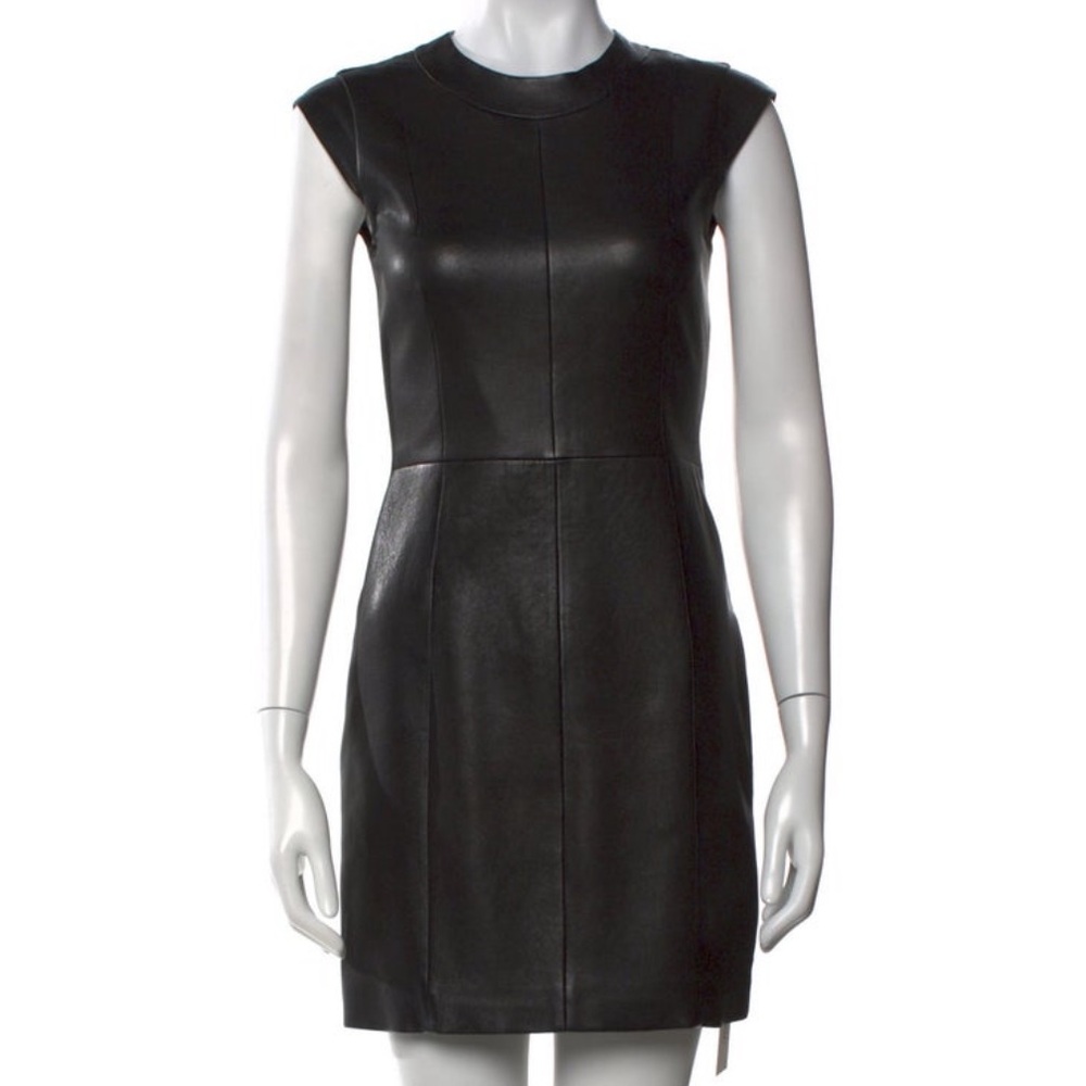 Theory Black Leather Mini Dress